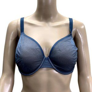 Victoria's Secret Lined Perfect Coverage Blue Mesh Bra 34DDD